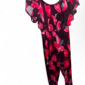 Source Unknown Red and Black Jumpsuit with Ruffle Details